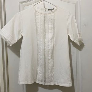 REISS cotton short sleeve top with lace and ribbon detail
